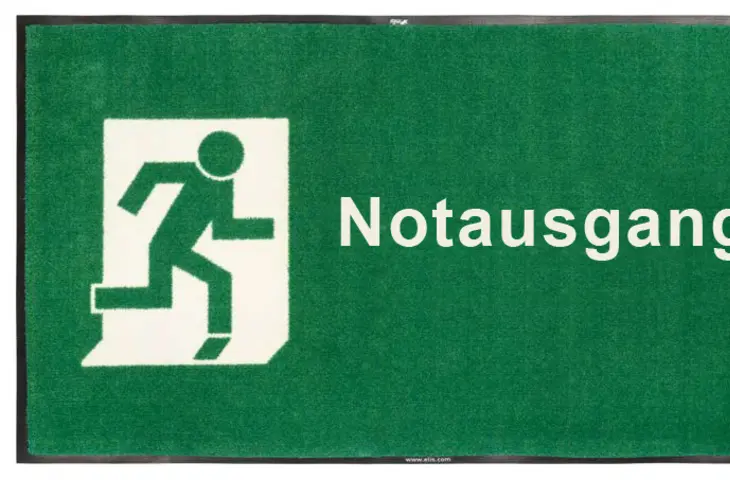Bild einer Logomatte mit Notausganghinweis
