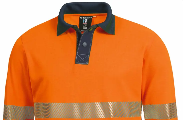 Langarm Multinorm Poloshirts in highvis orange/marine Berufsbekleidung Multinorm Poloshirt langarm orange/marine