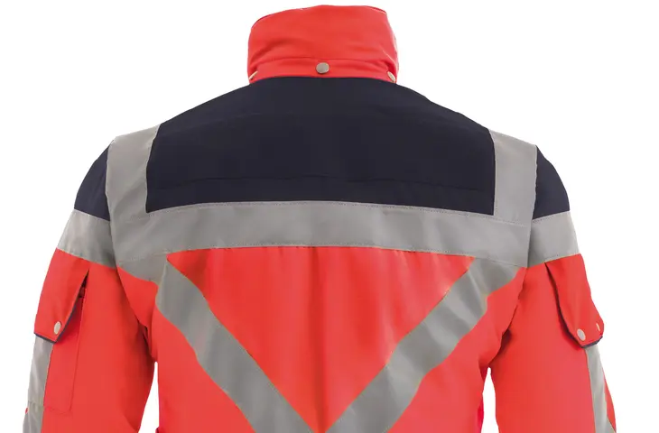 Hardshelljacke für Rettungsdienste, highvis rot-marine Rückseite