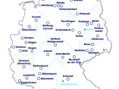 Darstellung: Die Standorte der Elis Deutschland & Österreich (rot hervorgehoben: Erbach an der Donau)