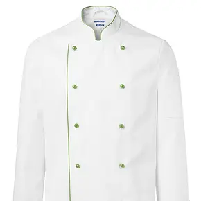 berufsbekleidung catering kochjacke steckknoepfe weiss paspel gruen